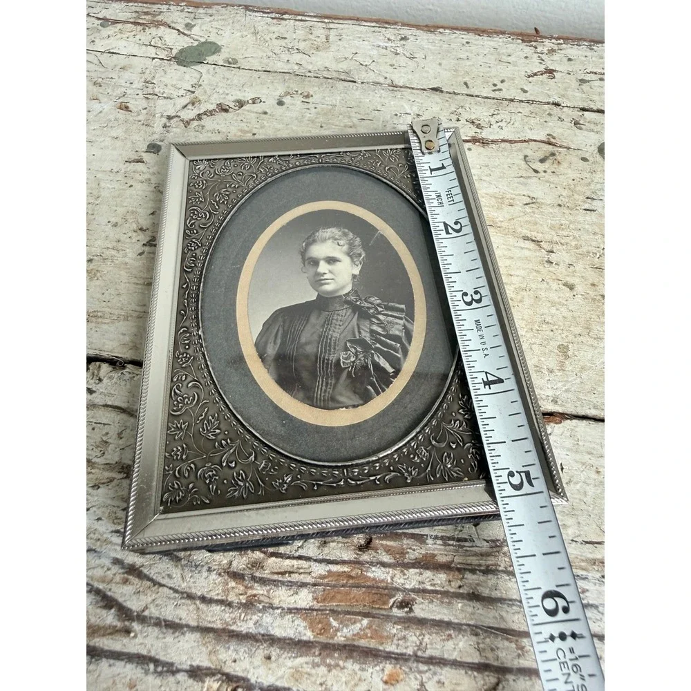 Vintage Silver Tone Metal Floral Embossed Oval Mat Frame Victorian Portrait